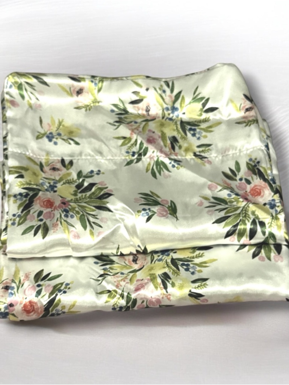 Papyrus Floral Silk Pillowcases set of 2- White with Pink & Yellow Flowers